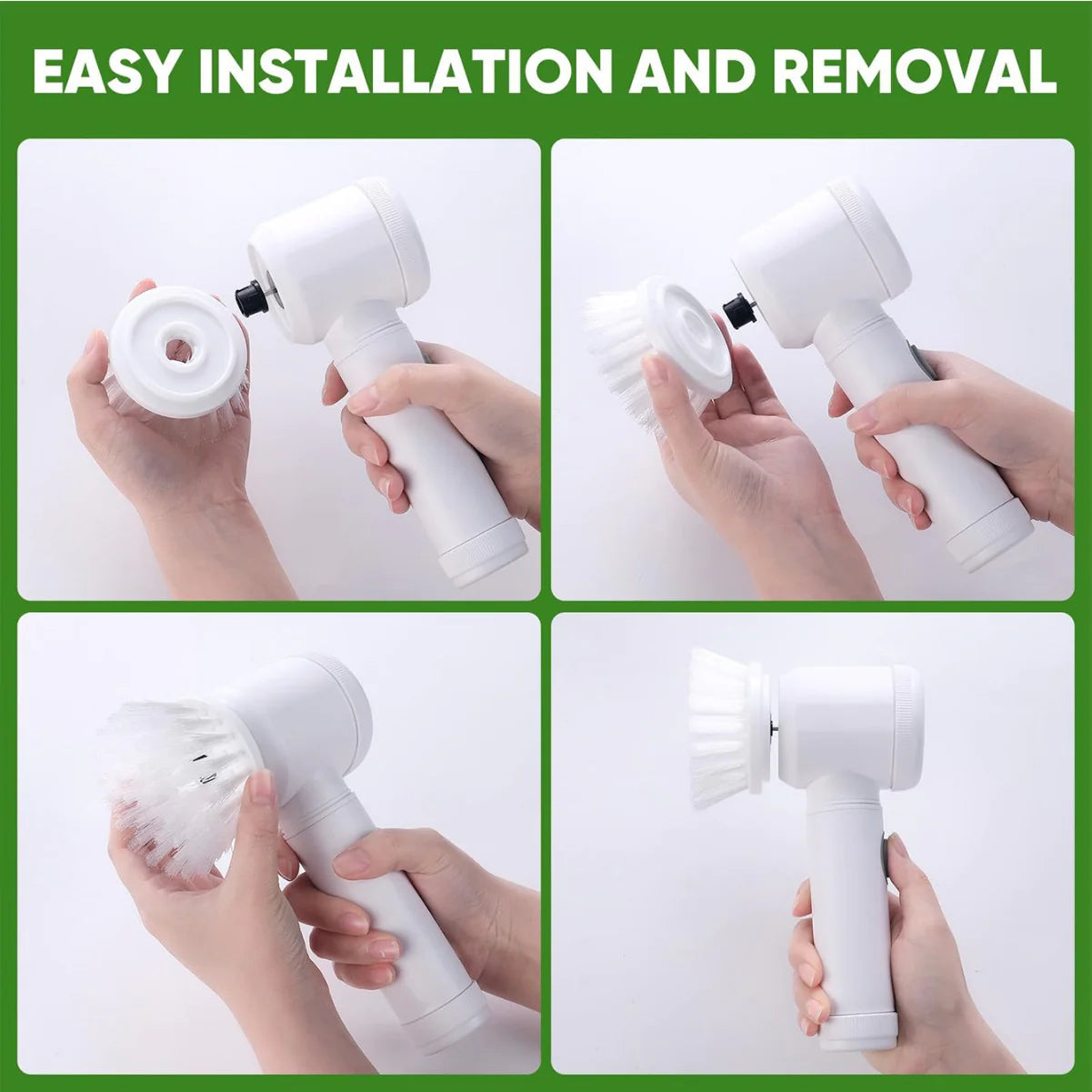 Cordless Spin Scrubber - attaching the interchangeable brush heads before cleaning