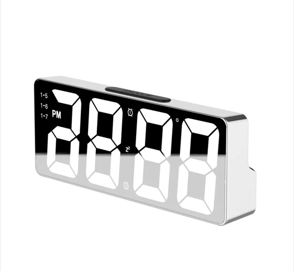 Lucent Mirror Alarm Clock in Black Shell, front view