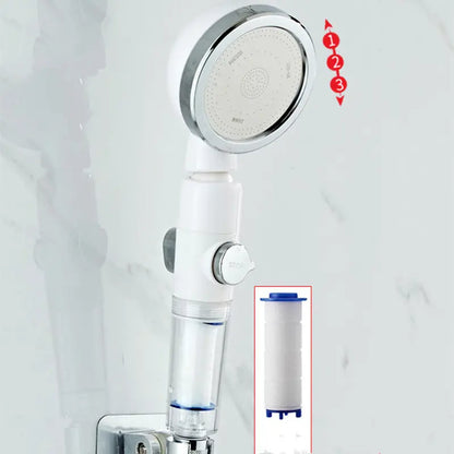 Filtered Rain Shower Head in Clear White, white body with clear filter housing