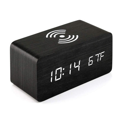 Timber Charge Wireless Alarm Clock, LED time and temperature display detail