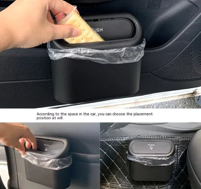 Collapsible Car Bin in use - dropping a food wrapper in while mounted in the car