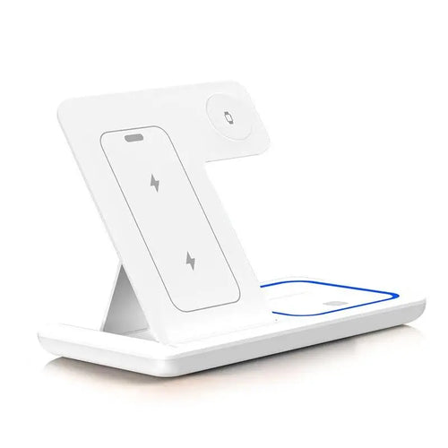 Trio Wireless Charging Stand in White, clean product-only studio shot