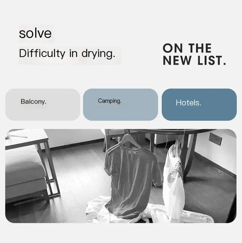 Fold-Away Drying Rack mounted and in use with clothes hanging in a room