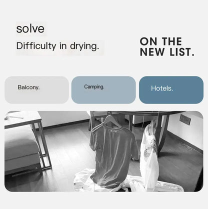Fold-Away Drying Rack mounted and in use with clothes hanging in a room