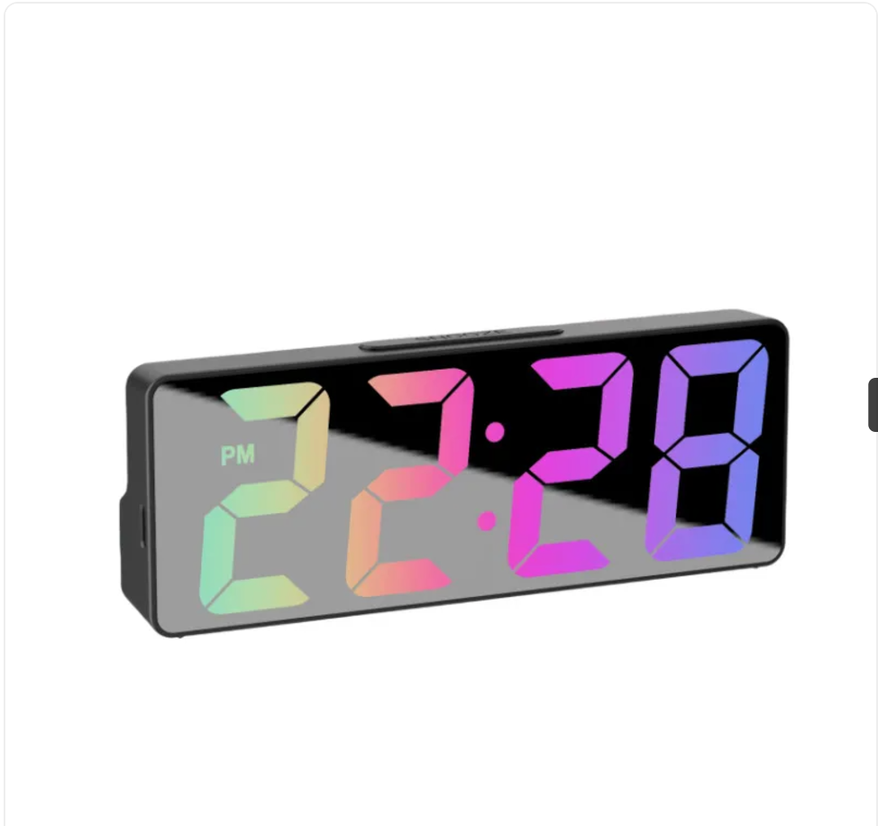 Lucent Mirror Alarm Clock, side profile showing slim mirrored design