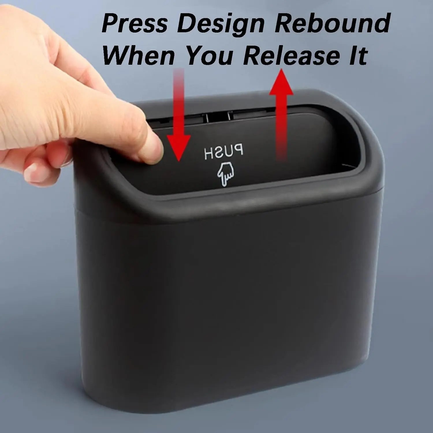 Collapsible Car Bin lid push-to-open mechanism close-up