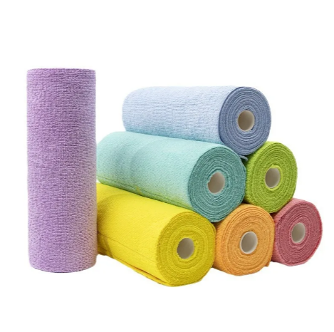 Hand-Tear Microfiber Towel Roll sheets in use