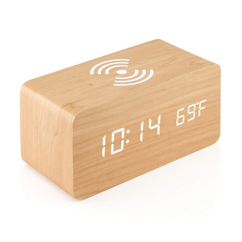 Timber Charge Wireless Alarm Clock in White finish